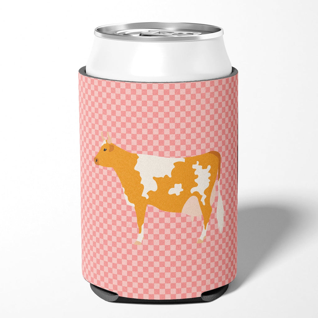 Guernsey Cow Pink Check Can or Bottle Hugger Cooler Sleeve for Standard 12 oz Cans, Insulated Foam Beer & Soda Can Hugger Reusable