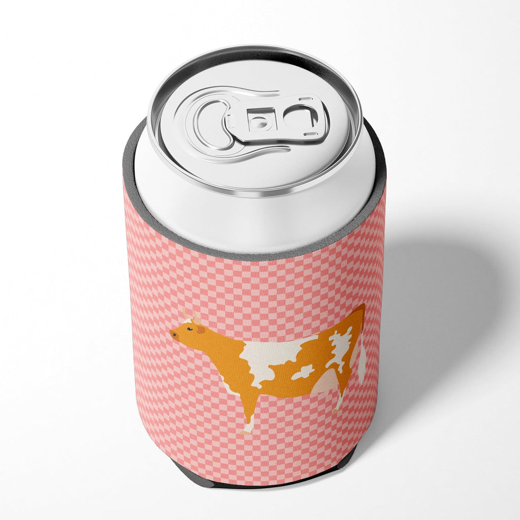 Guernsey Cow Pink Check Can or Bottle Hugger Cooler Sleeve for Standard 12 oz Cans, Insulated Foam Beer & Soda Can Hugger Reusable