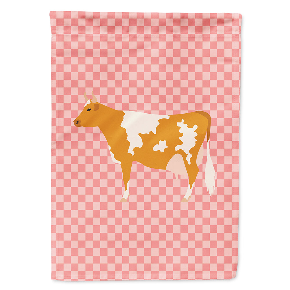 Guernsey Cow Pink Check House Flag 28x40 Porch Sleeve Pole Decorative Outside Yard Banner Artwork Wall Hanging, Polyester