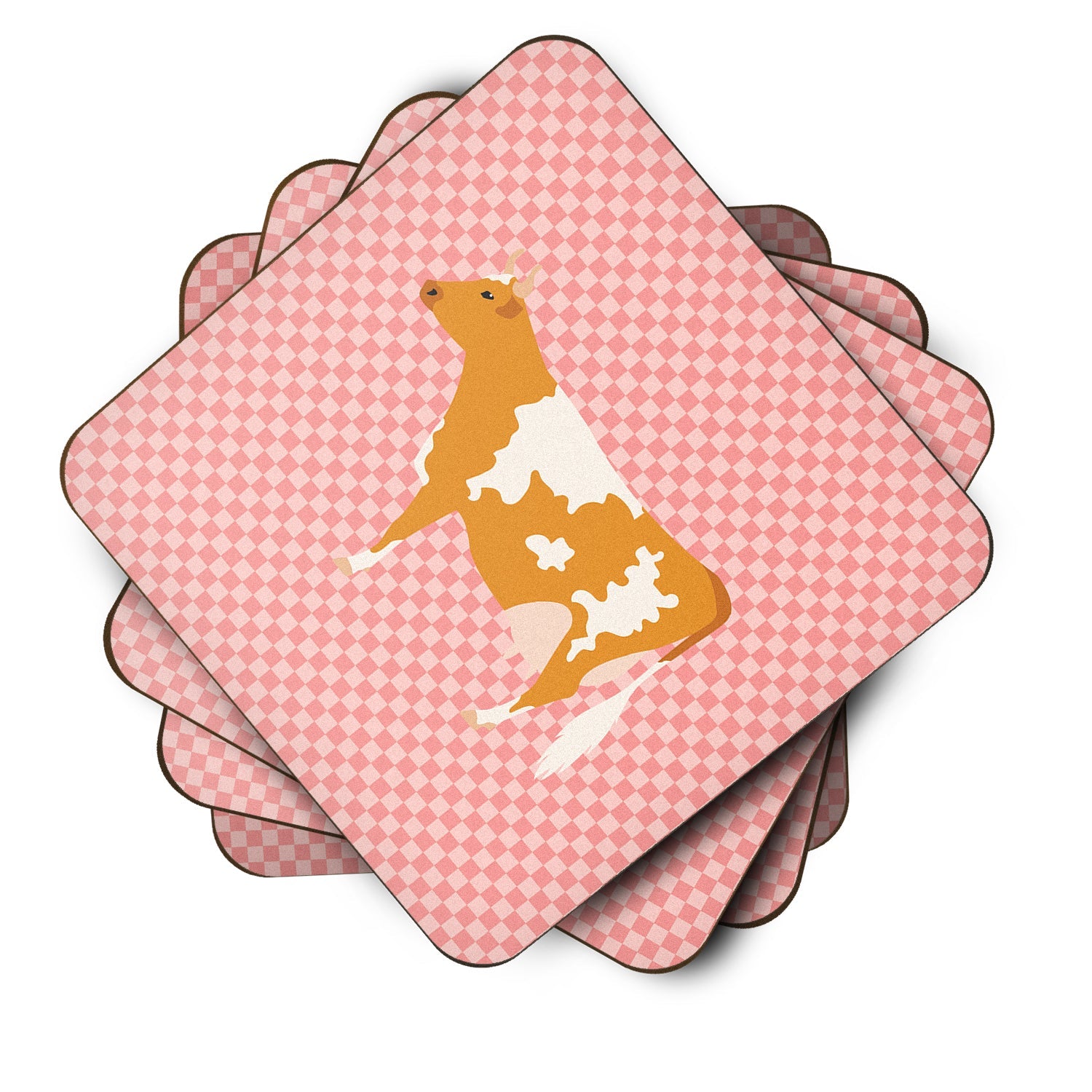 Guernsey Cow Pink Check Foam Coasters Set of 4 Cup Coasters for Indoor Outdoor, Tabletop Protection, Anti Slip, Mouse pad Material