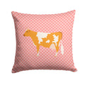 Guernsey Cow Pink Check Decorative Throw Pillow 14x14 Indoor Outdoor Accent Cushion, Fabric Cover with Insert for Sofa, Bed, Porch & Living Room