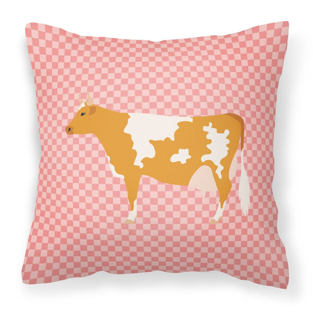 Guernsey Cow Pink Check Decorative Throw Pillow 18x18 Indoor Outdoor Accent Cushion, Fabric Cover with Insert for Sofa, Bed, Porch & Living Room