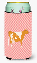 Guernsey Cow Pink Check Tall Boy Hugger Can Cooler Sleeve Machine Washable Drink Collapsible Insulator Beverage Insulated Holder
