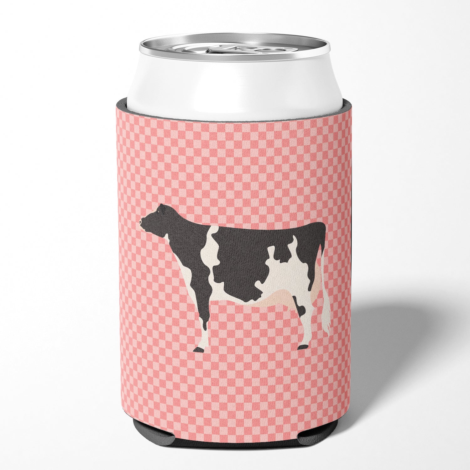 Holstein Cow Pink Check Can or Bottle Hugger Cooler Sleeve for Standard 12 oz Cans, Insulated Foam Beer & Soda Can Hugger Reusable
