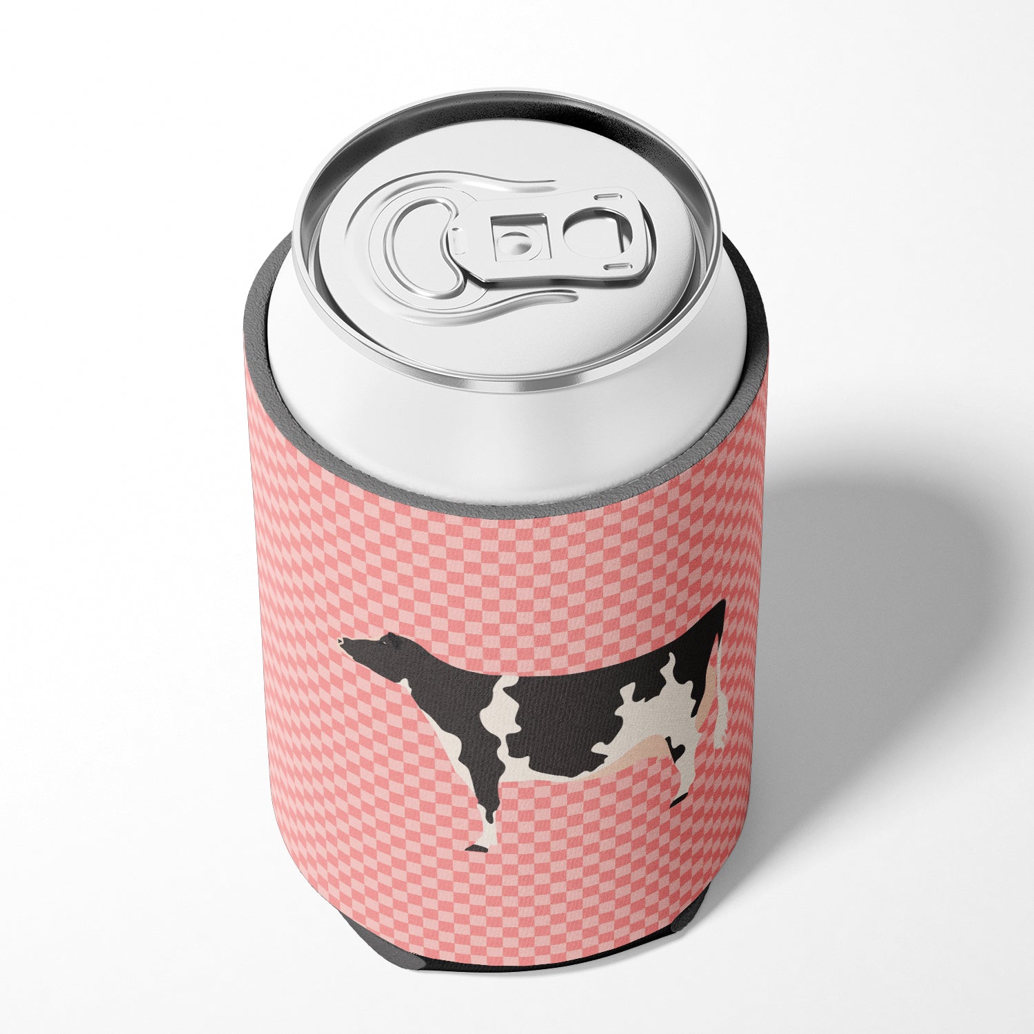 Holstein Cow Pink Check Can or Bottle Hugger Cooler Sleeve for Standard 12 oz Cans, Insulated Foam Beer & Soda Can Hugger Reusable