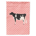 Holstein Cow Pink Check House Flag 28x40 Porch Sleeve Pole Decorative Outside Yard Banner Artwork Wall Hanging, Polyester