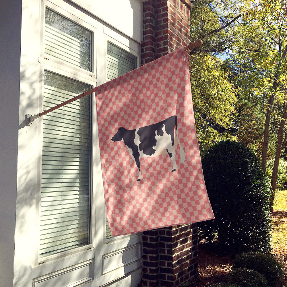 Holstein Cow Pink Check House Flag 28x40 Porch Sleeve Pole Decorative Outside Yard Banner Artwork Wall Hanging, Polyester