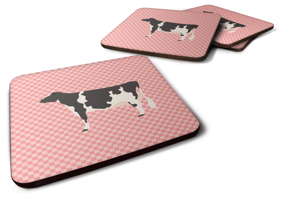 Holstein Cow Pink Check Foam Coasters Set of 4 Cup Coasters for Indoor Outdoor, Tabletop Protection, Anti Slip, Mouse pad Material