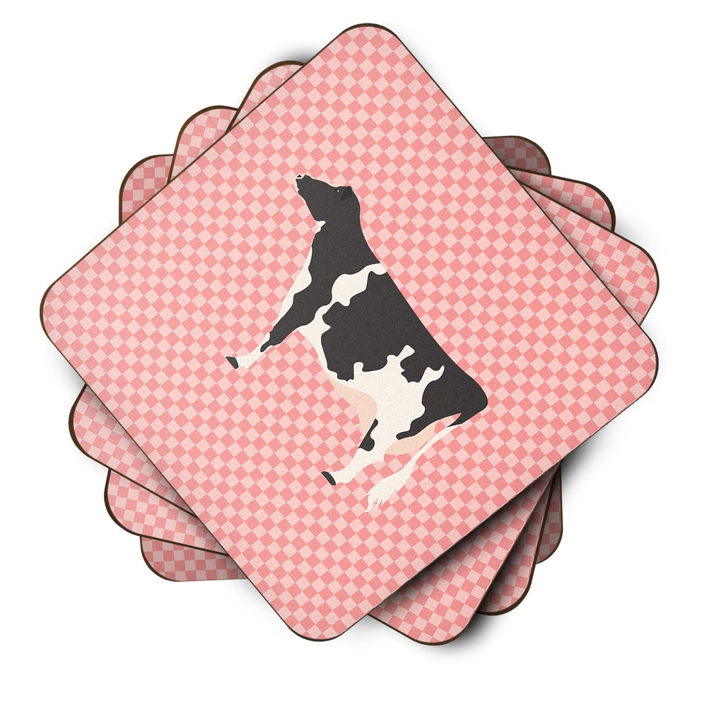 Holstein Cow Pink Check Foam Coasters Set of 4 Cup Coasters for Indoor Outdoor, Tabletop Protection, Anti Slip, Mouse pad Material