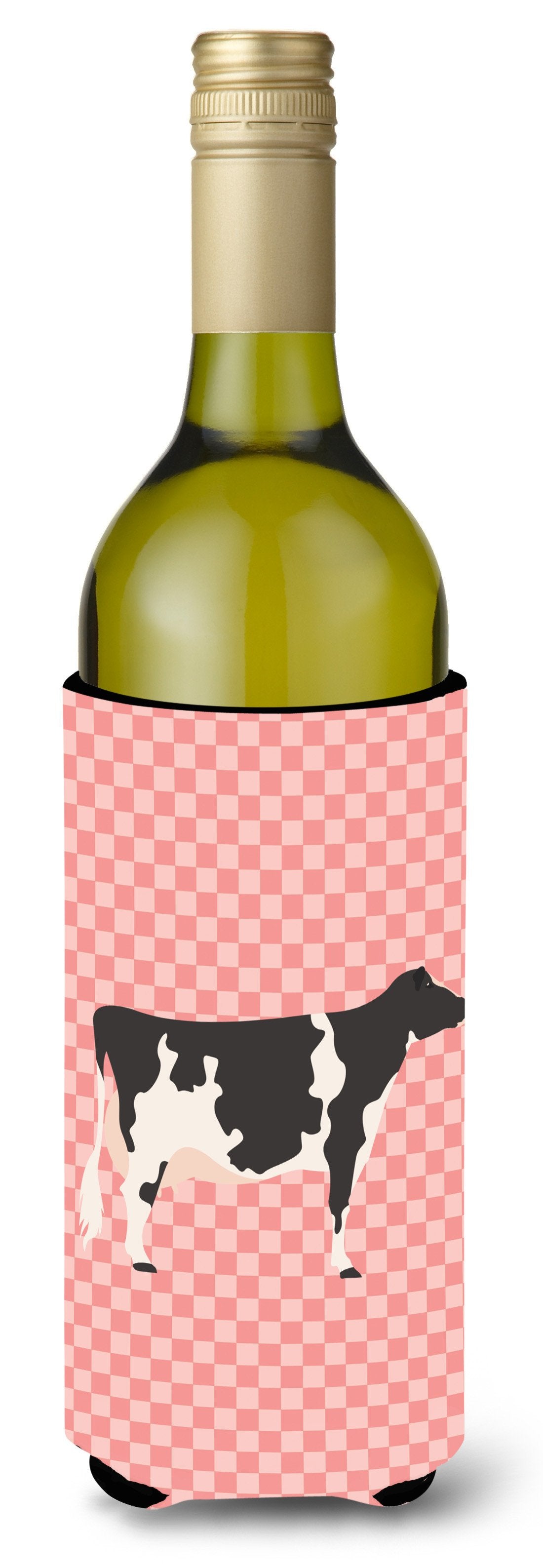 Holstein Cow Pink Check Wine Bottle Hugger Gift Sleeve for Standard 750 ml Bottles, Insulated Reusable Also Fits Mini Shot & Pint Bottles