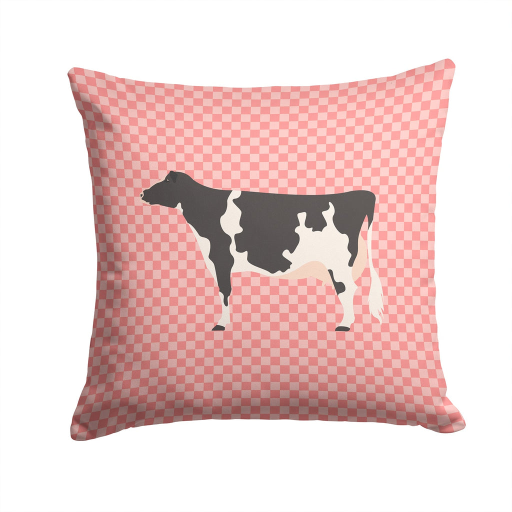 Holstein Cow Pink Check Decorative Throw Pillow 14x14 Indoor Outdoor Accent Cushion, Fabric Cover with Insert for Sofa, Bed, Porch & Living Room