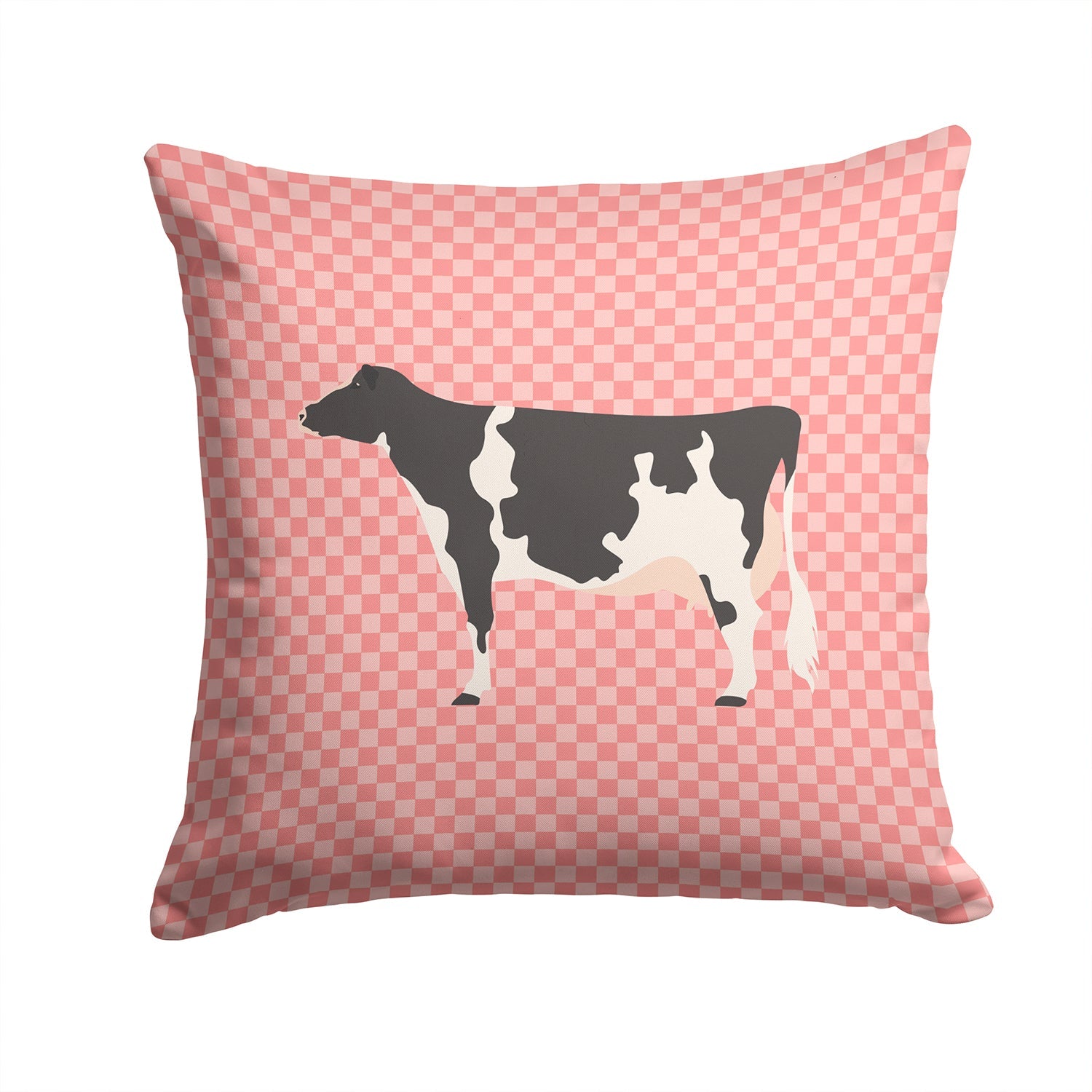 Holstein Cow Pink Check Decorative Throw Pillow 14x14 Indoor Outdoor Accent Cushion, Fabric Cover with Insert for Sofa, Bed, Porch & Living Room