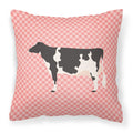 Holstein Cow Pink Check Decorative Throw Pillow 18x18 Indoor Outdoor Accent Cushion, Fabric Cover with Insert for Sofa, Bed, Porch & Living Room
