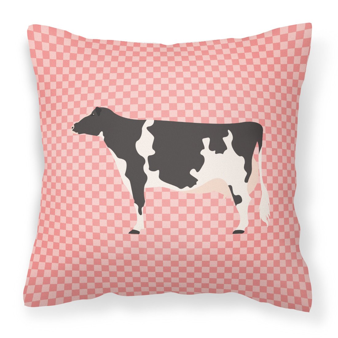 Holstein Cow Pink Check Decorative Throw Pillow 18x18 Indoor Outdoor Accent Cushion, Fabric Cover with Insert for Sofa, Bed, Porch & Living Room