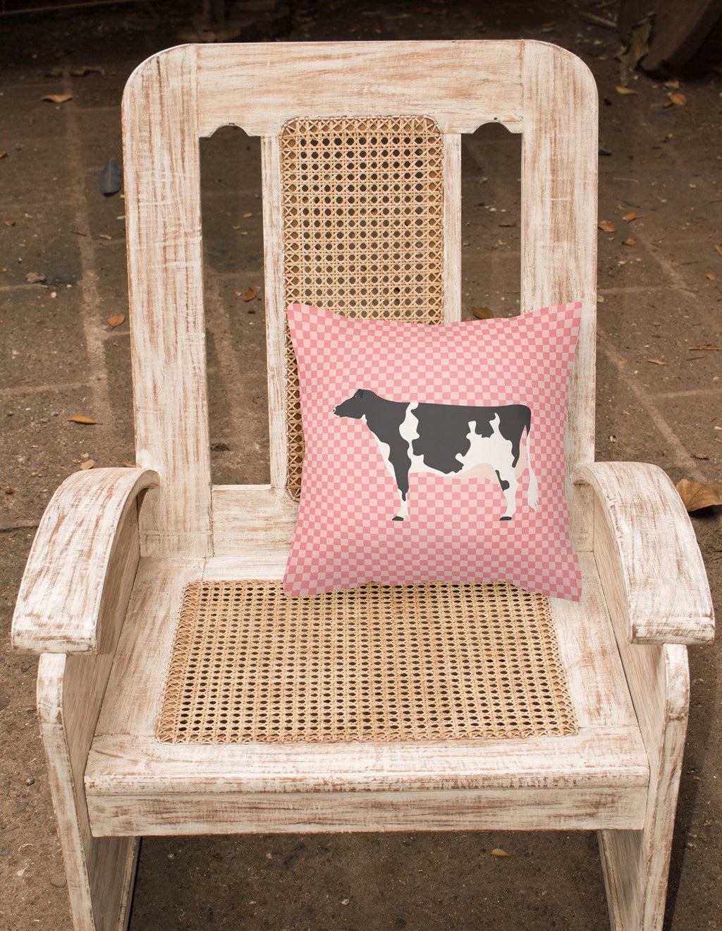 Holstein Cow Pink Check Decorative Throw Pillow 18x18 Indoor Outdoor Accent Cushion, Fabric Cover with Insert for Sofa, Bed, Porch & Living Room