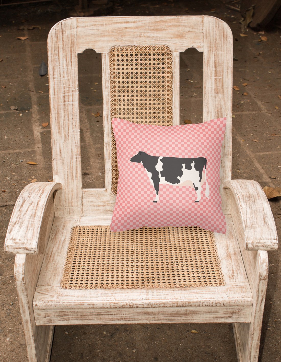Holstein Cow Pink Check Decorative Throw Pillow 18x18 Indoor Outdoor Accent Cushion, Fabric Cover with Insert for Sofa, Bed, Porch & Living Room