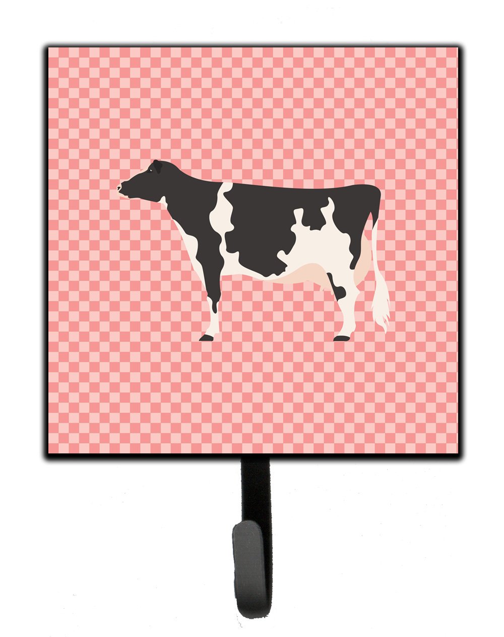 Holstein Cow Pink Check Leash or Key Holder Wall Hooks, Key Hooks Holder, Coat Rack Wall Mount, Coat Hooks, Hooks for Hanging Keys, Towels, Aprons, Leashes