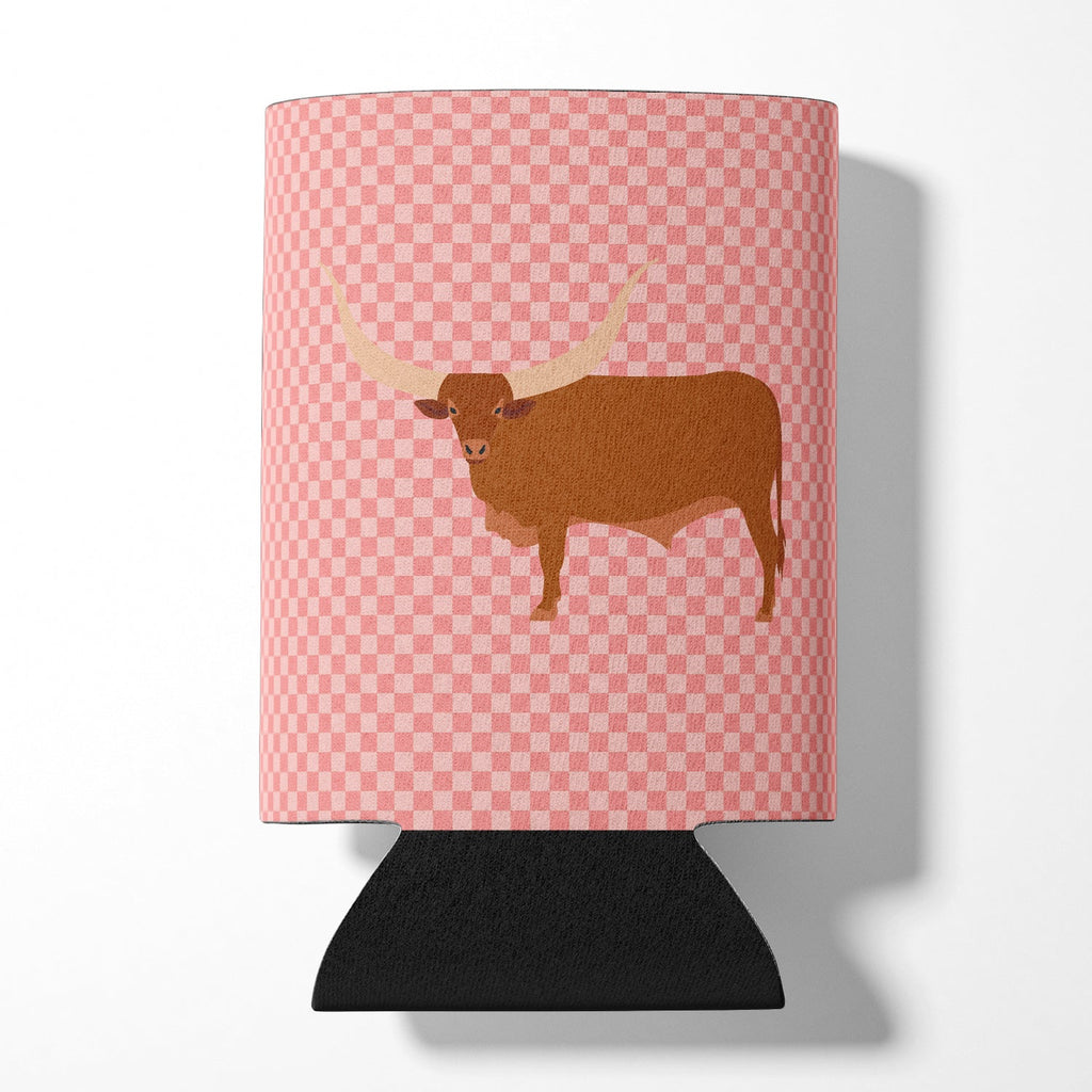 Ankole-Watusu Cow Pink Check Can or Bottle Hugger Cooler Sleeve for Standard 12 oz Cans, Insulated Foam Beer & Soda Can Hugger Reusable
