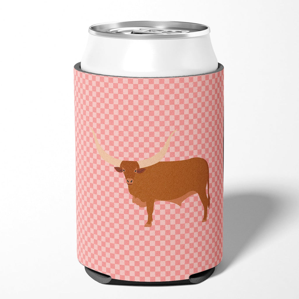 Ankole-Watusu Cow Pink Check Can or Bottle Hugger Cooler Sleeve for Standard 12 oz Cans, Insulated Foam Beer & Soda Can Hugger Reusable