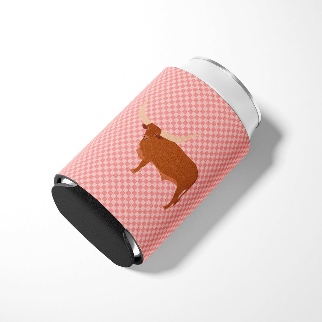Ankole-Watusu Cow Pink Check Can or Bottle Hugger Cooler Sleeve for Standard 12 oz Cans, Insulated Foam Beer & Soda Can Hugger Reusable