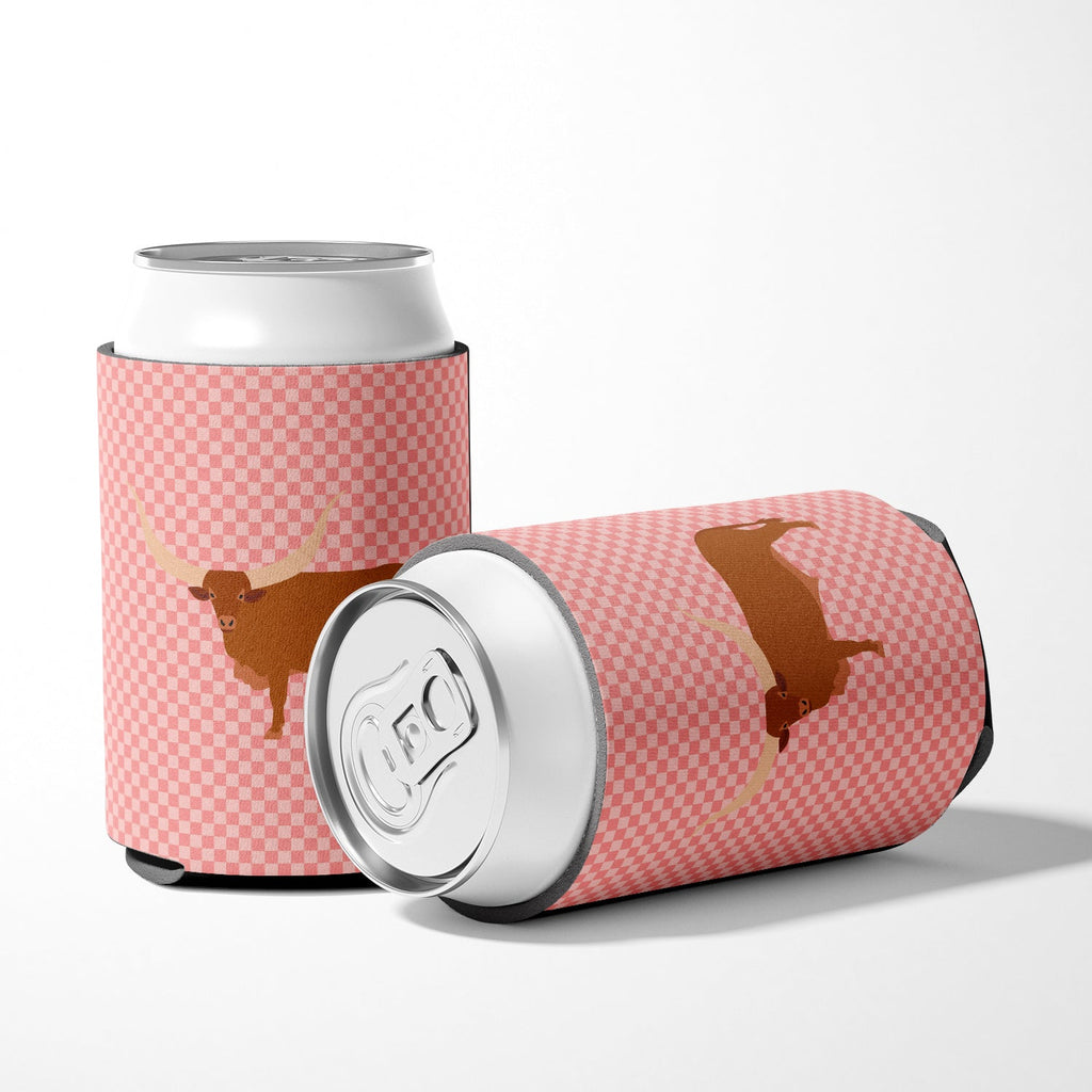 Ankole-Watusu Cow Pink Check Can or Bottle Hugger Cooler Sleeve for Standard 12 oz Cans, Insulated Foam Beer & Soda Can Hugger Reusable