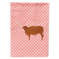 Ankole-Watusu Cow Pink Check House Flag 28x40 Porch Sleeve Pole Decorative Outside Yard Banner Artwork Wall Hanging, Polyester