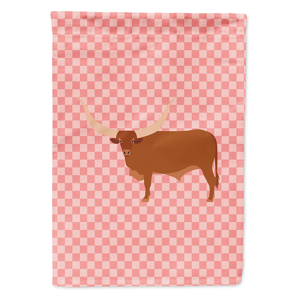 Ankole-Watusu Cow Pink Check House Flag 28x40 Porch Sleeve Pole Decorative Outside Yard Banner Artwork Wall Hanging, Polyester