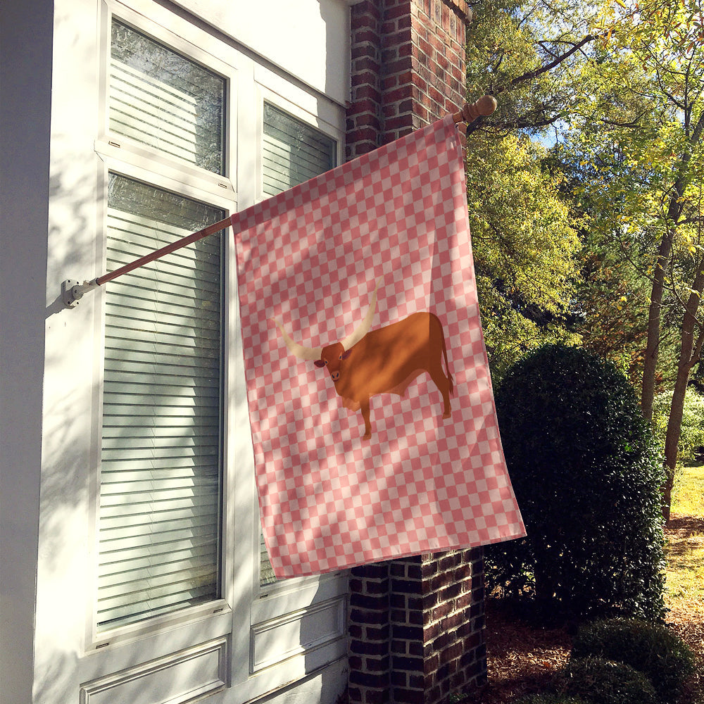 Ankole-Watusu Cow Pink Check House Flag 28x40 Porch Sleeve Pole Decorative Outside Yard Banner Artwork Wall Hanging, Polyester