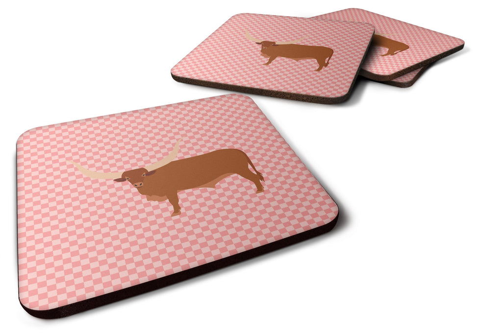 Ankole-Watusu Cow Pink Check Foam Coasters Set of 4 Cup Coasters for Indoor Outdoor, Tabletop Protection, Anti Slip, Mouse pad Material