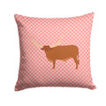 Ankole-Watusu Cow Pink Check Decorative Throw Pillow 14x14 Indoor Outdoor Accent Cushion, Fabric Cover with Insert for Sofa, Bed, Porch & Living Room