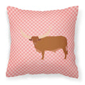 Ankole-Watusu Cow Pink Check Decorative Throw Pillow 18x18 Indoor Outdoor Accent Cushion, Fabric Cover with Insert for Sofa, Bed, Porch & Living Room
