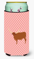Ankole-Watusu Cow Pink Check Tall Boy Hugger Can Cooler Sleeve Machine Washable Drink Collapsible Insulator Beverage Insulated Holder