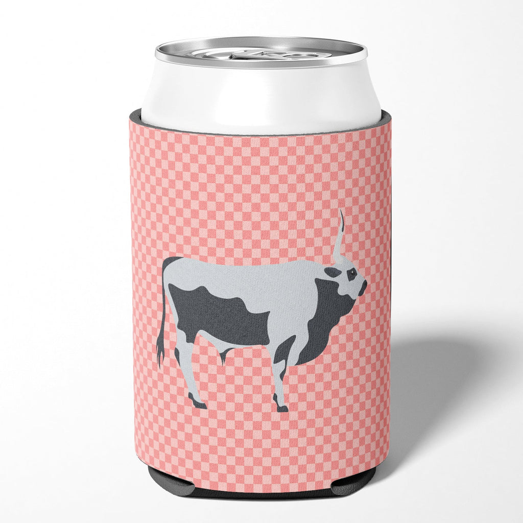 Hungarian Grey Steppe Cow Pink Check Can or Bottle Hugger Cooler Sleeve for Standard 12 oz Cans, Insulated Foam Beer & Soda Can Hugger Reusable