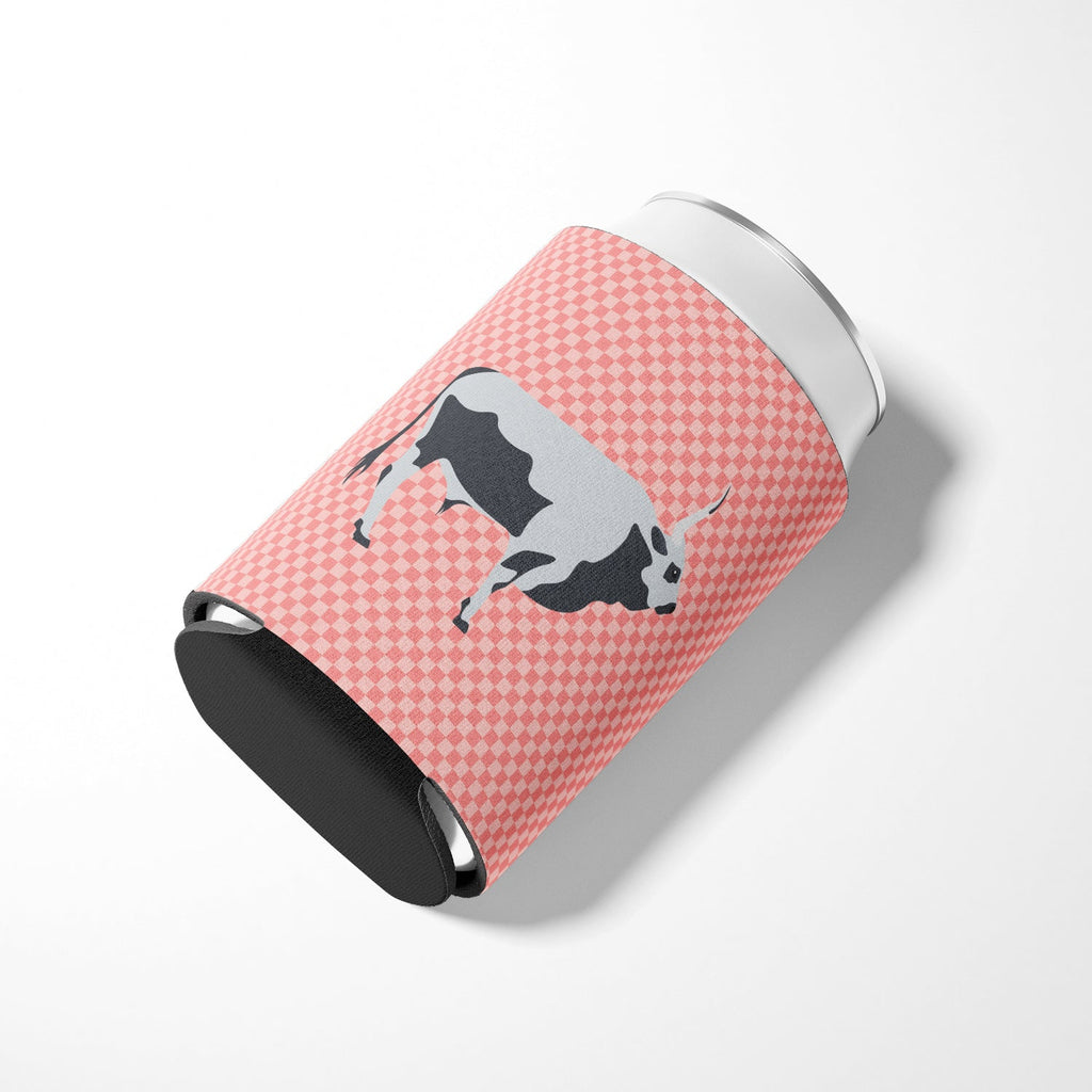 Hungarian Grey Steppe Cow Pink Check Can or Bottle Hugger Cooler Sleeve for Standard 12 oz Cans, Insulated Foam Beer & Soda Can Hugger Reusable