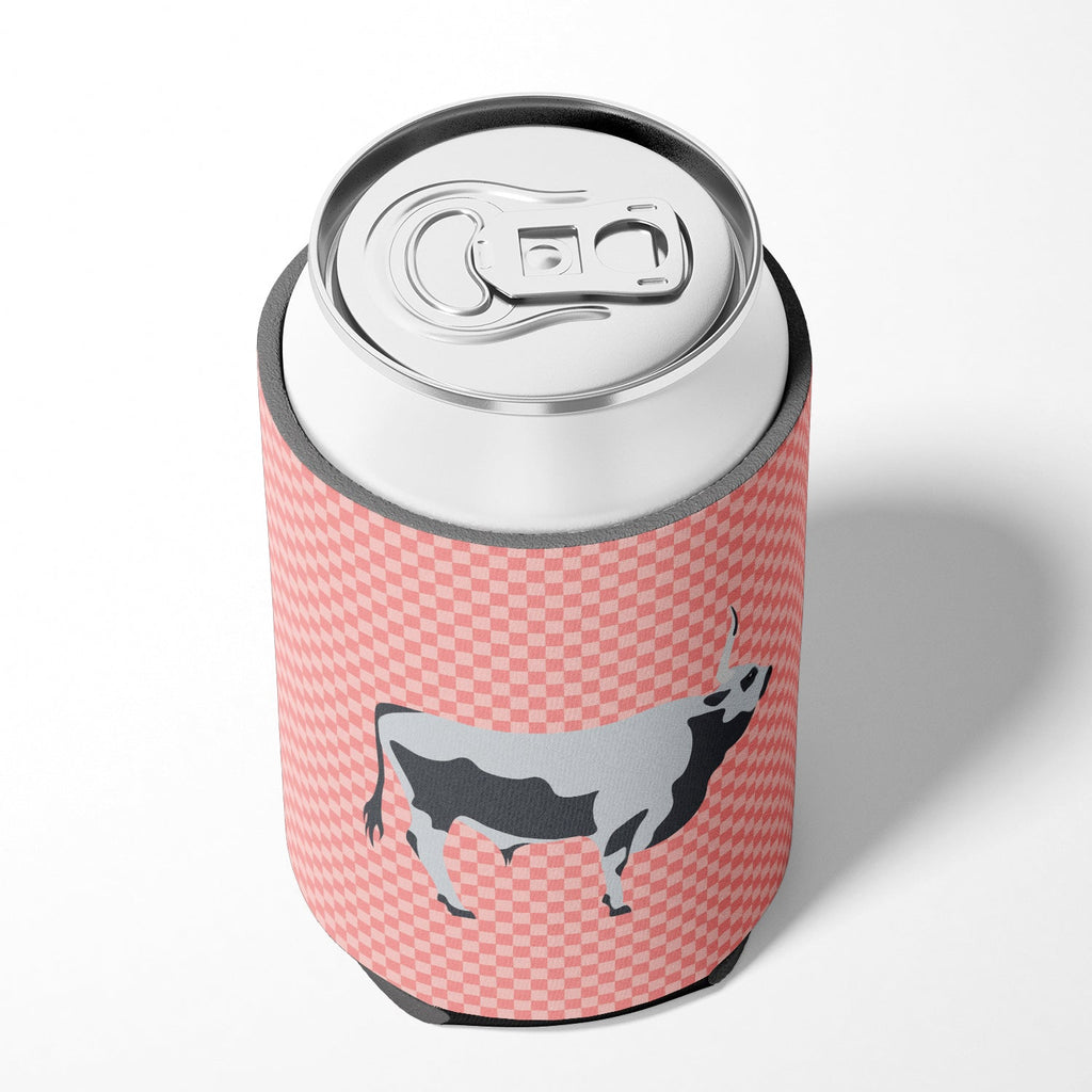 Hungarian Grey Steppe Cow Pink Check Can or Bottle Hugger Cooler Sleeve for Standard 12 oz Cans, Insulated Foam Beer & Soda Can Hugger Reusable