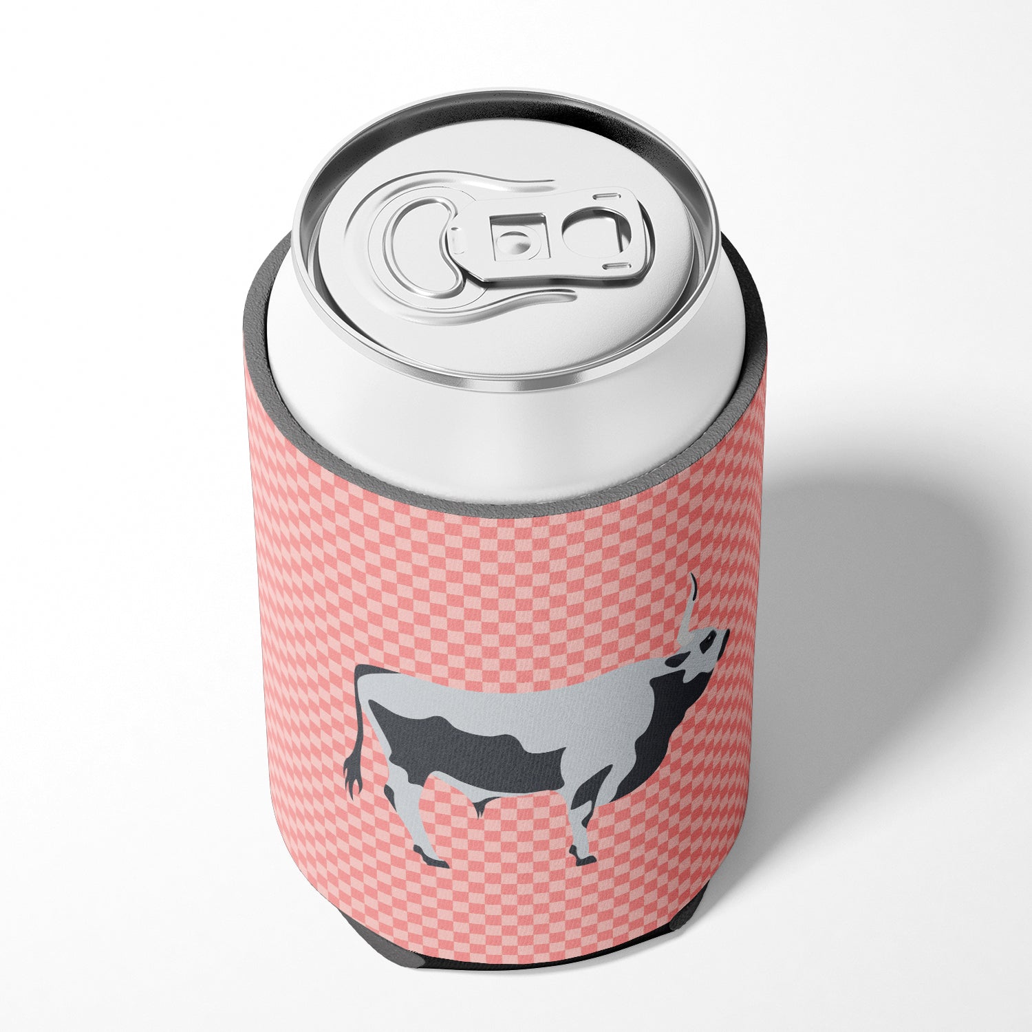 Hungarian Grey Steppe Cow Pink Check Can or Bottle Hugger Cooler Sleeve for Standard 12 oz Cans, Insulated Foam Beer & Soda Can Hugger Reusable
