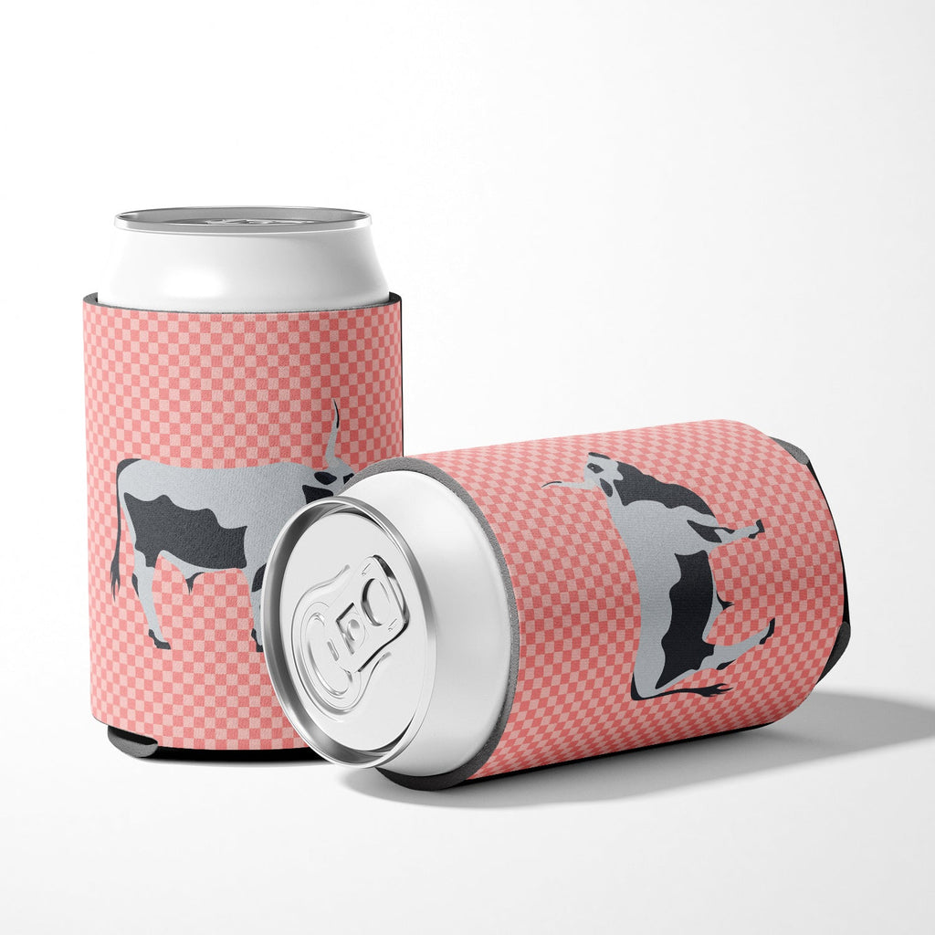 Hungarian Grey Steppe Cow Pink Check Can or Bottle Hugger Cooler Sleeve for Standard 12 oz Cans, Insulated Foam Beer & Soda Can Hugger Reusable