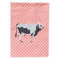 Hungarian Grey Steppe Cow Pink Check House Flag 28x40 Porch Sleeve Pole Decorative Outside Yard Banner Artwork Wall Hanging, Polyester