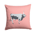 Hungarian Grey Steppe Cow Pink Check Decorative Throw Pillow 14x14 Indoor Outdoor Accent Cushion, Fabric Cover with Insert for Sofa, Bed, Porch & Living Room