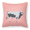 Hungarian Grey Steppe Cow Pink Check Decorative Throw Pillow 18x18 Indoor Outdoor Accent Cushion, Fabric Cover with Insert for Sofa, Bed, Porch & Living Room