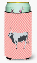 Hungarian Grey Steppe Cow Pink Check Tall Boy Hugger Can Cooler Sleeve Machine Washable Drink Collapsible Insulator Beverage Insulated Holder