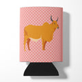 Zebu Indicine Cow Pink Check Can or Bottle Hugger Cooler Sleeve for Standard 12 oz Cans, Insulated Foam Beer & Soda Can Hugger Reusable