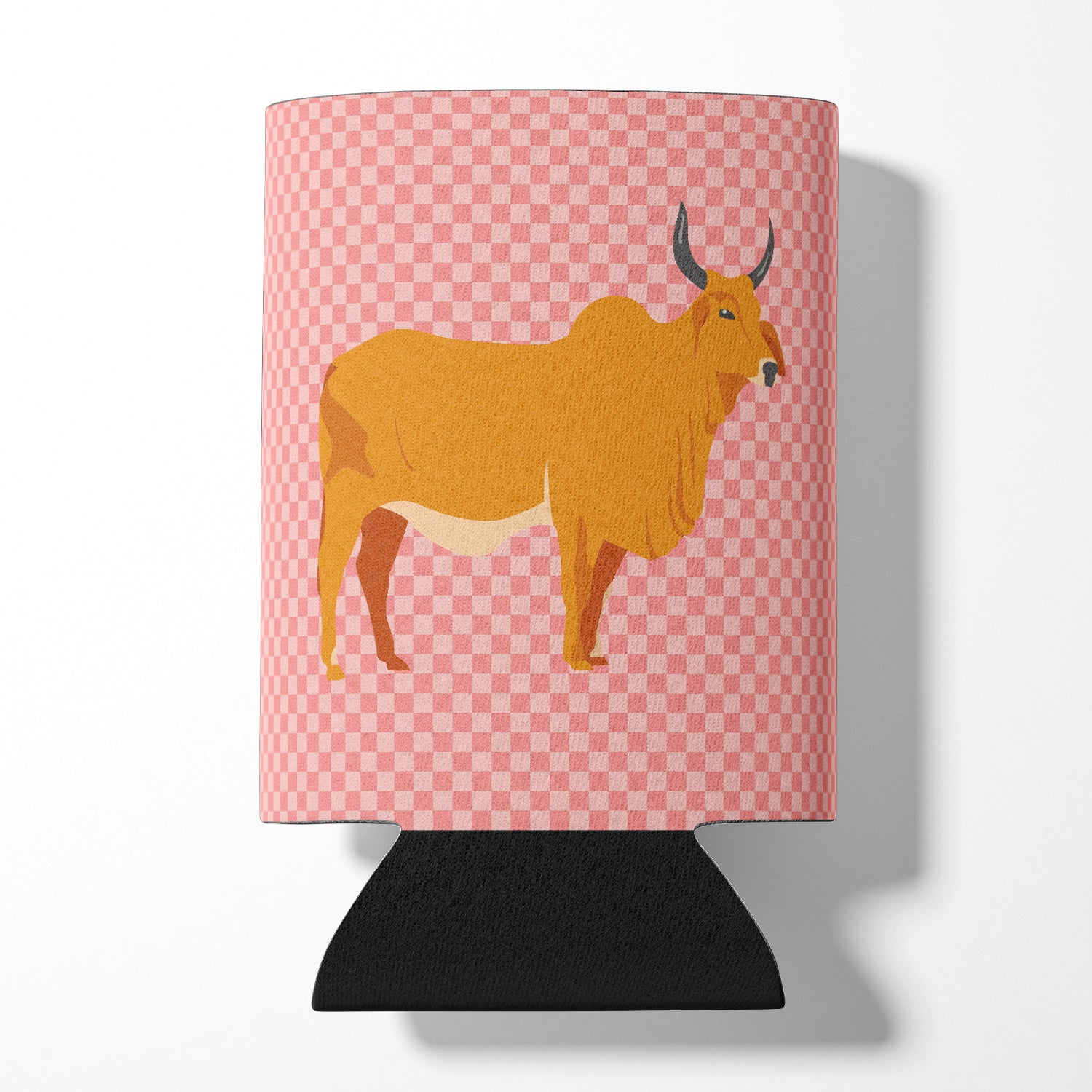 Zebu Indicine Cow Pink Check Can or Bottle Hugger Cooler Sleeve for Standard 12 oz Cans, Insulated Foam Beer & Soda Can Hugger Reusable