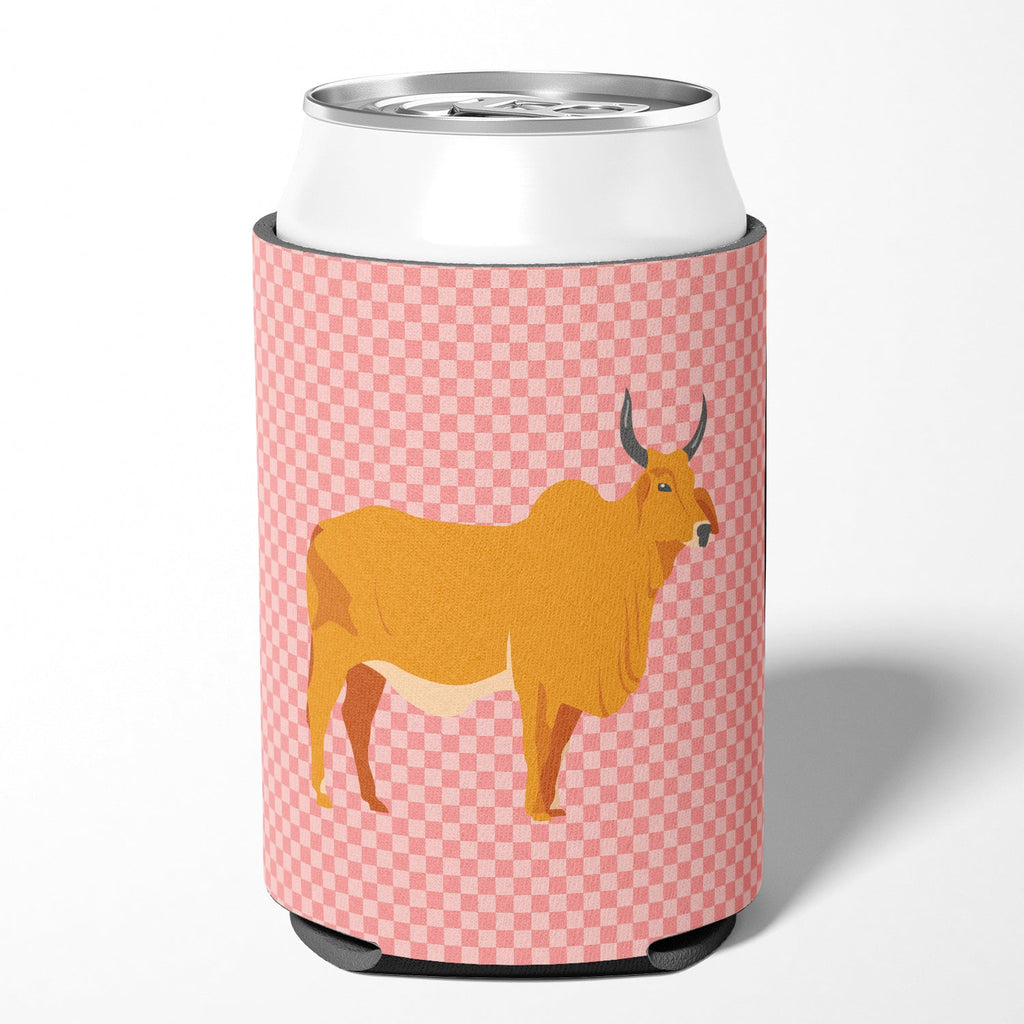 Zebu Indicine Cow Pink Check Can or Bottle Hugger Cooler Sleeve for Standard 12 oz Cans, Insulated Foam Beer & Soda Can Hugger Reusable