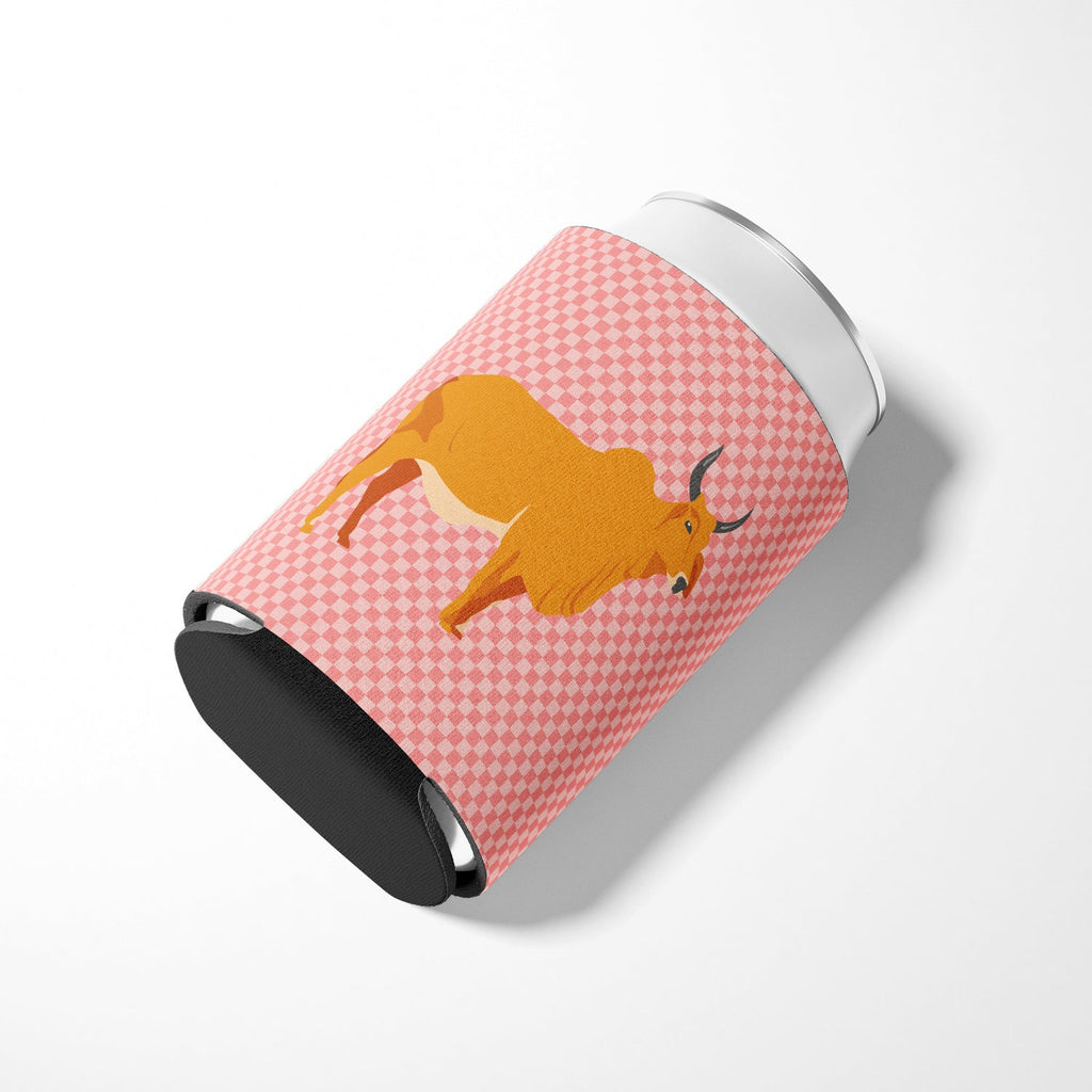 Zebu Indicine Cow Pink Check Can or Bottle Hugger Cooler Sleeve for Standard 12 oz Cans, Insulated Foam Beer & Soda Can Hugger Reusable