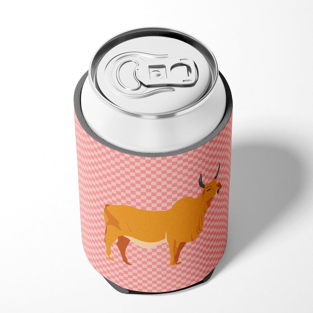 Zebu Indicine Cow Pink Check Can or Bottle Hugger Cooler Sleeve for Standard 12 oz Cans, Insulated Foam Beer & Soda Can Hugger Reusable