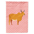 Zebu Indicine Cow Pink Check House Flag 28x40 Porch Sleeve Pole Decorative Outside Yard Banner Artwork Wall Hanging, Polyester