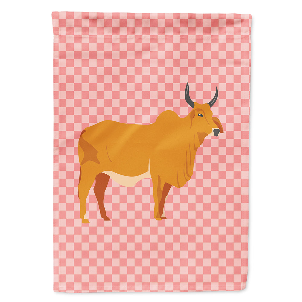 Zebu Indicine Cow Pink Check House Flag 28x40 Porch Sleeve Pole Decorative Outside Yard Banner Artwork Wall Hanging, Polyester