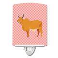 Zebu Indicine Cow Pink Check Ceramic Night Light Compact, UL-Certified, Ideal for Bedroom, Bathroom, Nursery, Hallway, Kitchen, 6x4x3, Multicolor
