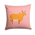Zebu Indicine Cow Pink Check Decorative Throw Pillow 14x14 Indoor Outdoor Accent Cushion, Fabric Cover with Insert for Sofa, Bed, Porch & Living Room